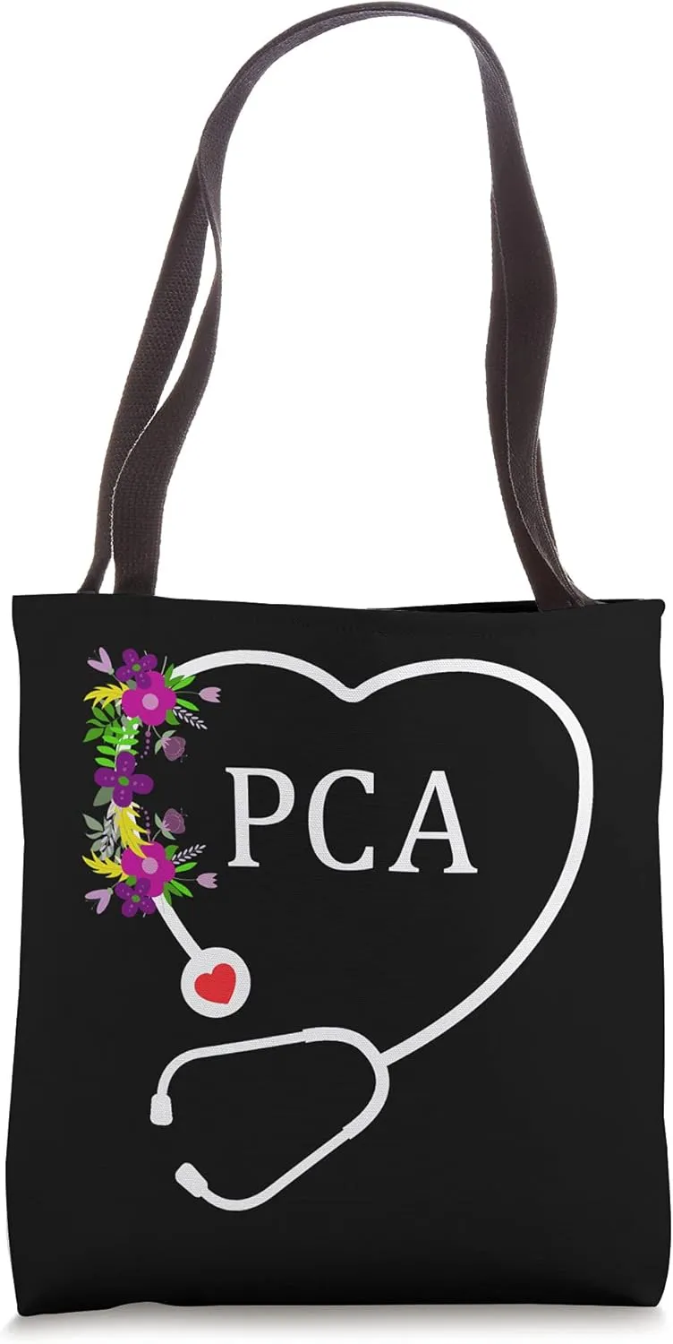 PCA Patient Care Assistant Nursing Floral Stethoscope Heart Tote Bag