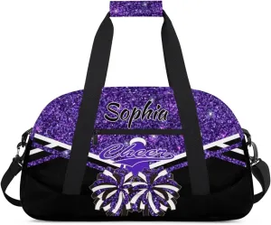 Personalised Name Cheer Cheerleader Bags, Custom Dancing Sports Duffle Bag Gym Cheerleading Bag Travel Duffel Perform Training Bag, Overnight Weekender Bags, Deep Purple Glitter (No Glitter)