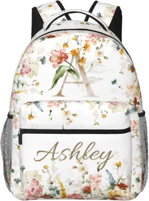Personalized Backpack for Girls Boys, Custom Backpacks with Name for Kids, Customized Flowers School Bookbag for Back to School Travel Picnic 16in