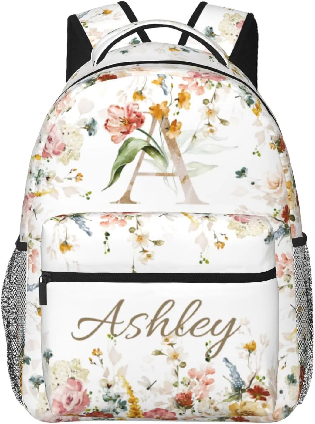Personalized Backpack for Girls Boys, Custom Backpacks with Name for Kids, Customized Flowers School Bookbag for Back to School Travel Picnic 16in