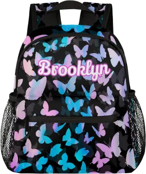 Personalized Butterfly Backpack with Name Custom Shoulder Bags for Women Men Waterproof Travel Casual Daypack Laptop Bag Gifts 12in, Blue Pink Glitter