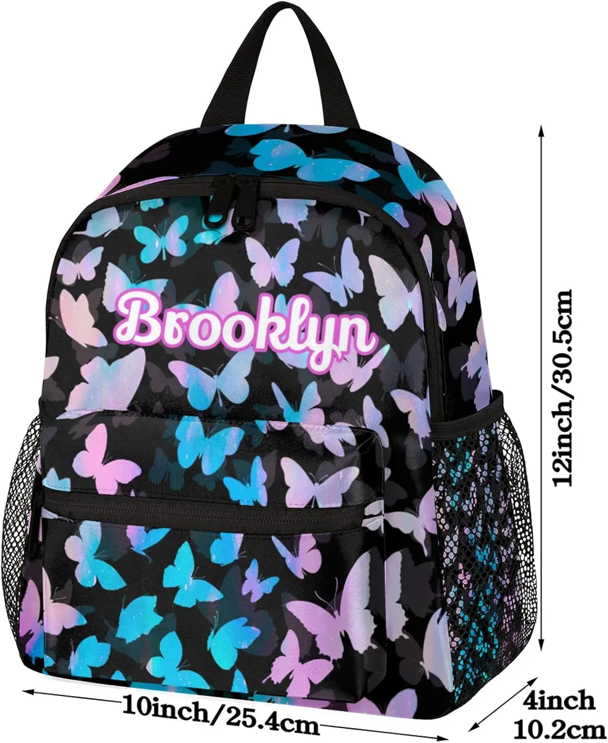 Personalized Butterfly Backpack with Name Custom Shoulder Bags for Women Men Waterproof Travel Casual Daypack Laptop Bag Gifts 12in, Blue Pink Glitter