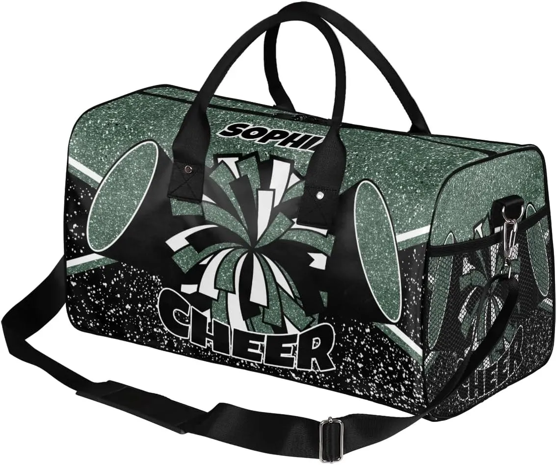 Personalized Cheer Bag for Cheerleaders Custom Sport Duffel Bag Gym Bag Travel Duffle Bag Overnight Weekender Bag with Name, Glitter Dark Green