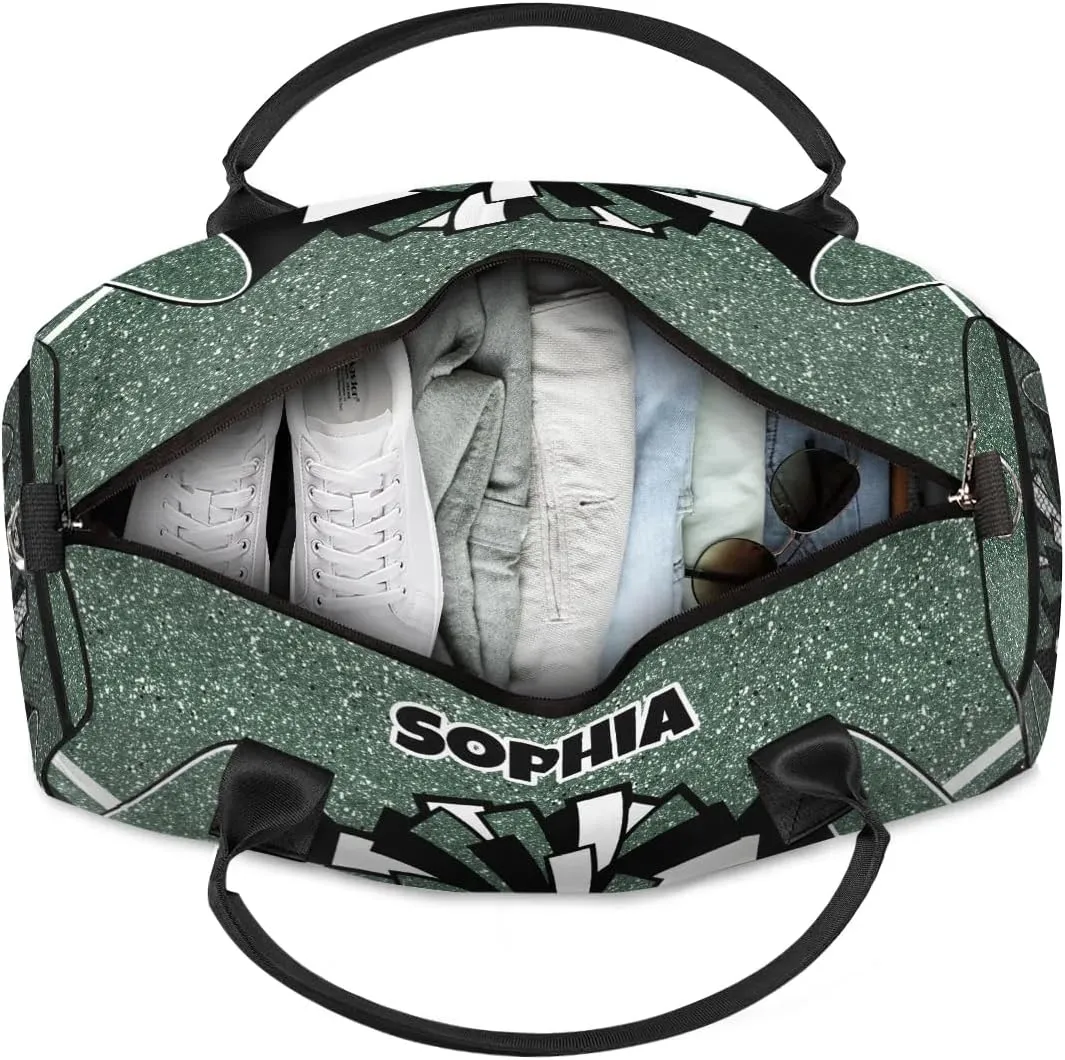Personalized Cheer Bag for Cheerleaders Custom Sport Duffel Bag Gym Bag Travel Duffle Bag Overnight Weekender Bag with Name, Glitter Dark Green
