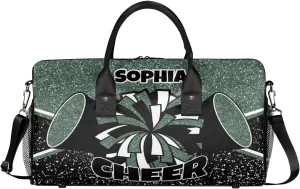Personalized Cheer Bag for Cheerleaders Custom Sport Duffel Bag Gym Bag Travel Duffle Bag Overnight Weekender Bag with Name, Glitter Dark Green