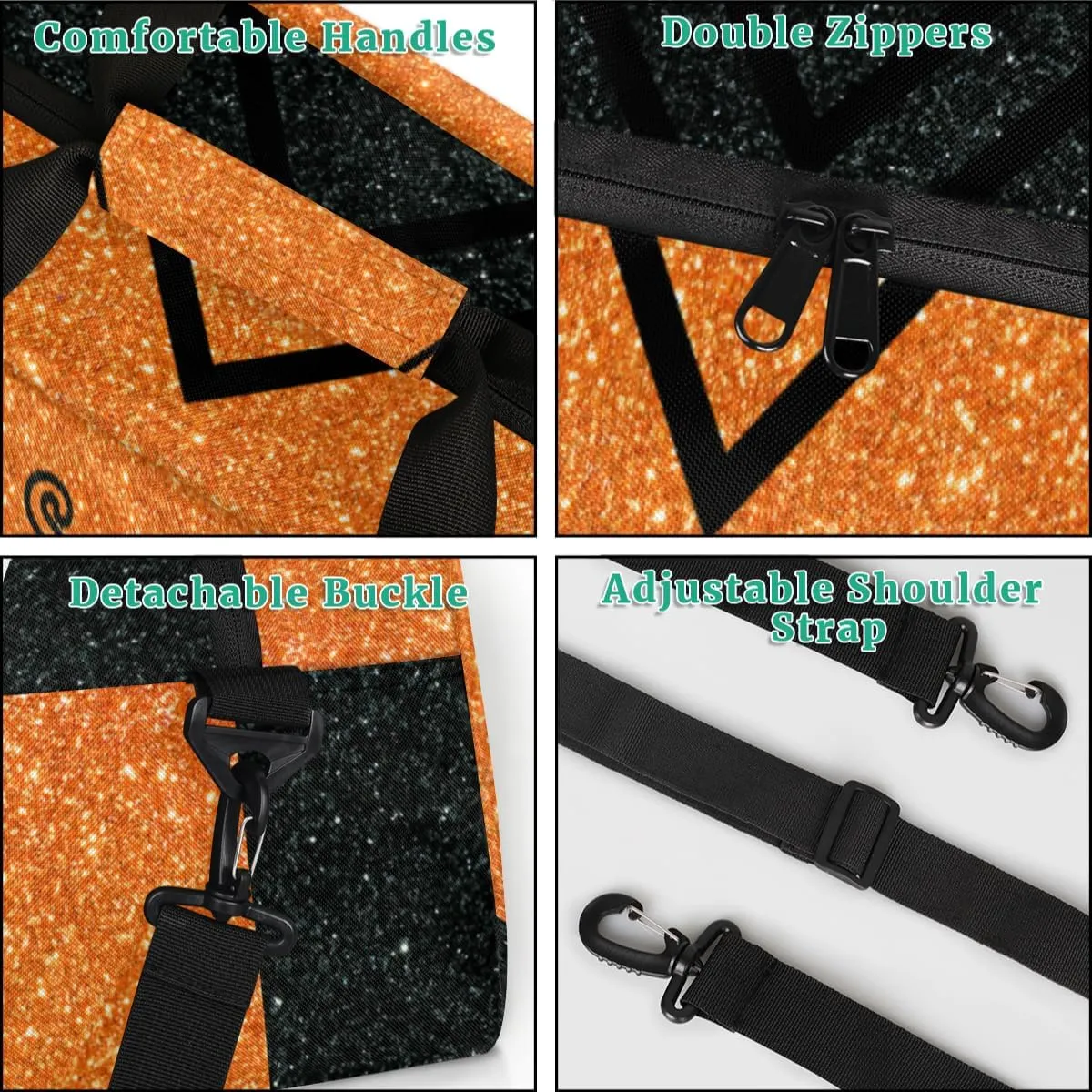 Personalized Cheer Bag Girl Sport Duffel Bag, Custom Kids Gym Bag, Customize Travel Duffle Bag with Name, Overnight Weekender Bags,Glitter Orange, Cheerleading Gifts