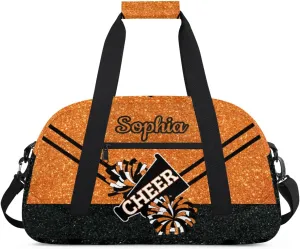 Personalized Cheer Bag Girl Sport Duffel Bag, Custom Kids Gym Bag, Customize Travel Duffle Bag with Name, Overnight Weekender Bags,Glitter Orange, Cheerleading Gifts