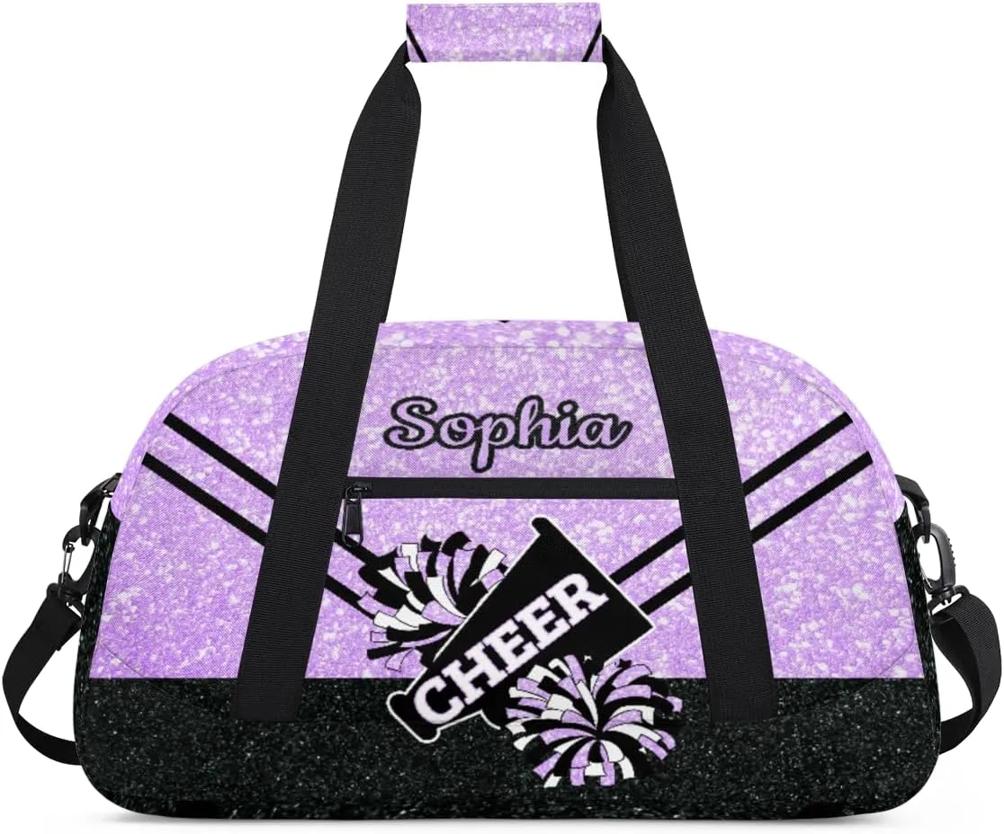 Personalized Cheer Bag Girl Sport Duffel Bag, Custom Kids Gym Bag, Customize Travel Duffle Bag with Name, Overnight Weekender Bags,Glitter Purple, Cheerleading Gifts