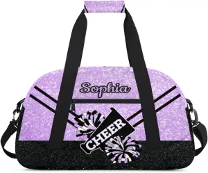 Personalized Cheer Bag Girl Sport Duffel Bag, Custom Kids Gym Bag, Customize Travel Duffle Bag with Name, Overnight Weekender Bags,Glitter Purple, Cheerleading Gifts