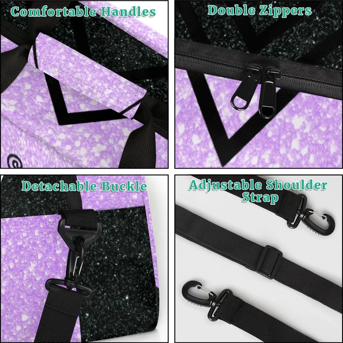 Personalized Cheer Bag Girl Sport Duffel Bag, Custom Kids Gym Bag, Customize Travel Duffle Bag with Name, Overnight Weekender Bags,Glitter Purple, Cheerleading Gifts