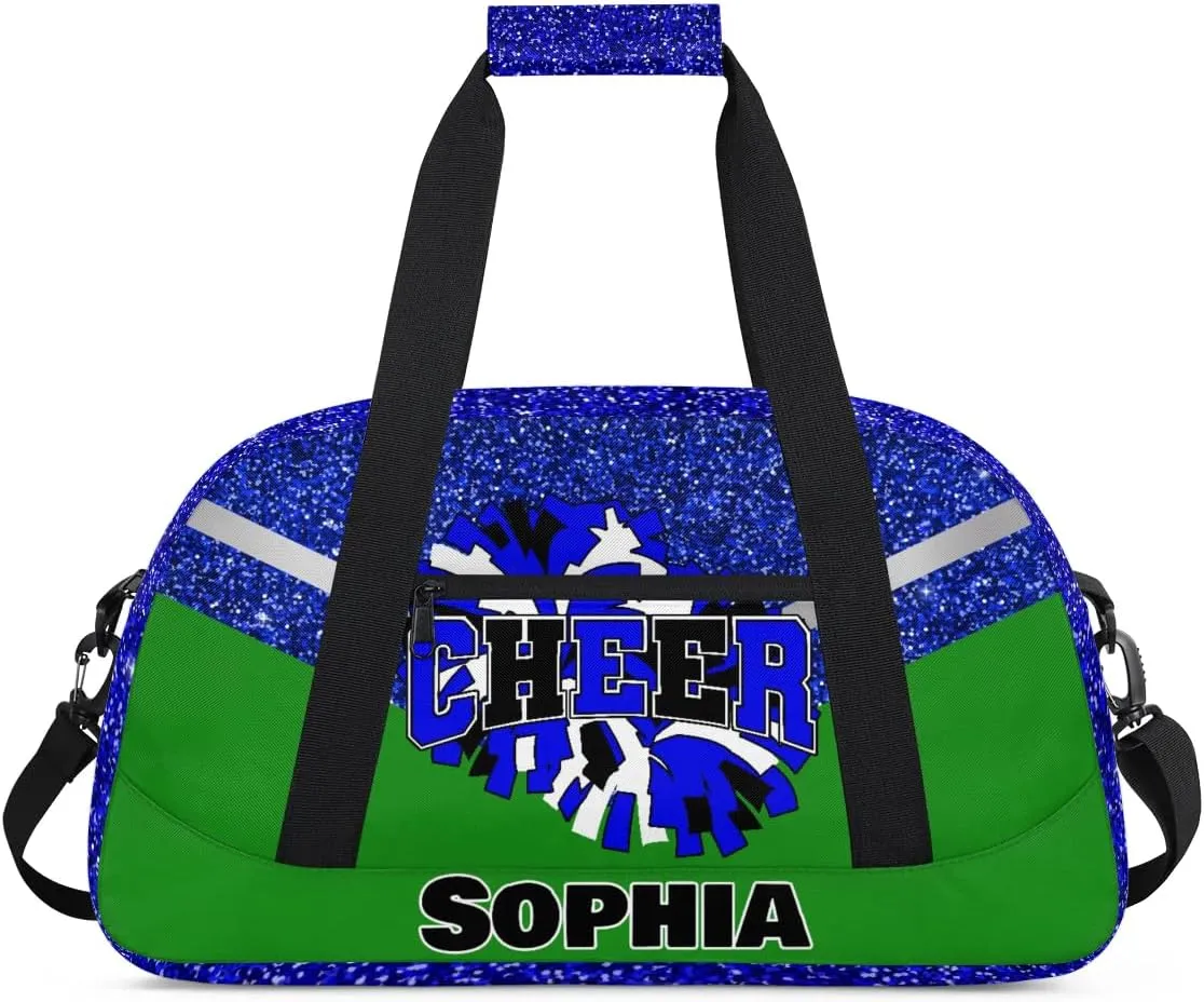 Personalized Cheer Bag Gym Bag Customized Cheerleader Sport Duffel Bag with Name, Overnight Weekender Bags for Birthday Cheerleading Gift, Glitter Blue Green
