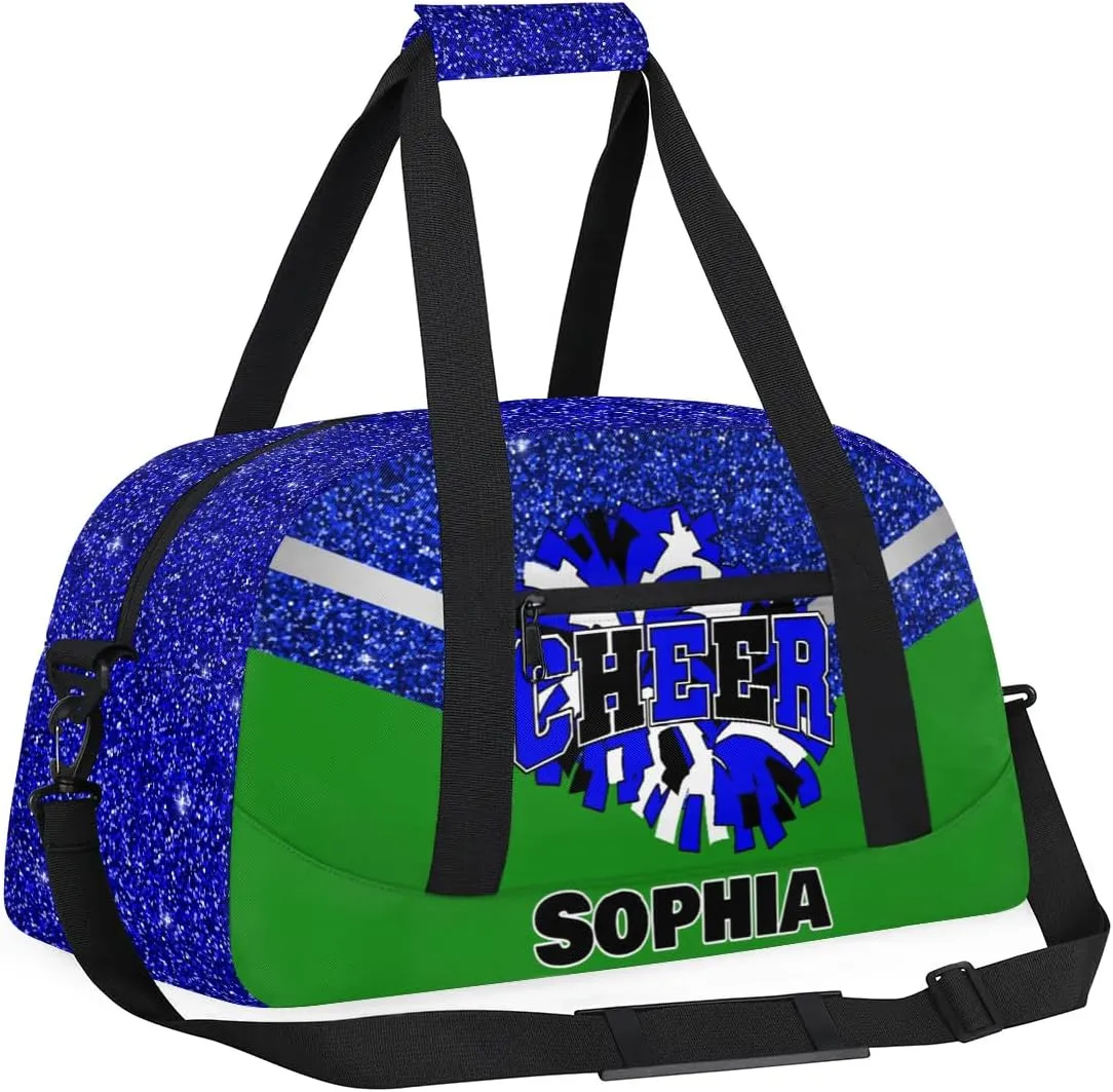 Personalized Cheer Bag Gym Bag Customized Cheerleader Sport Duffel Bag with Name, Overnight Weekender Bags for Birthday Cheerleading Gift, Glitter Blue Green