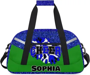 Personalized Cheer Bag Gym Bag Customized Cheerleader Sport Duffel Bag with Name, Overnight Weekender Bags for Birthday Cheerleading Gift, Glitter Blue Green