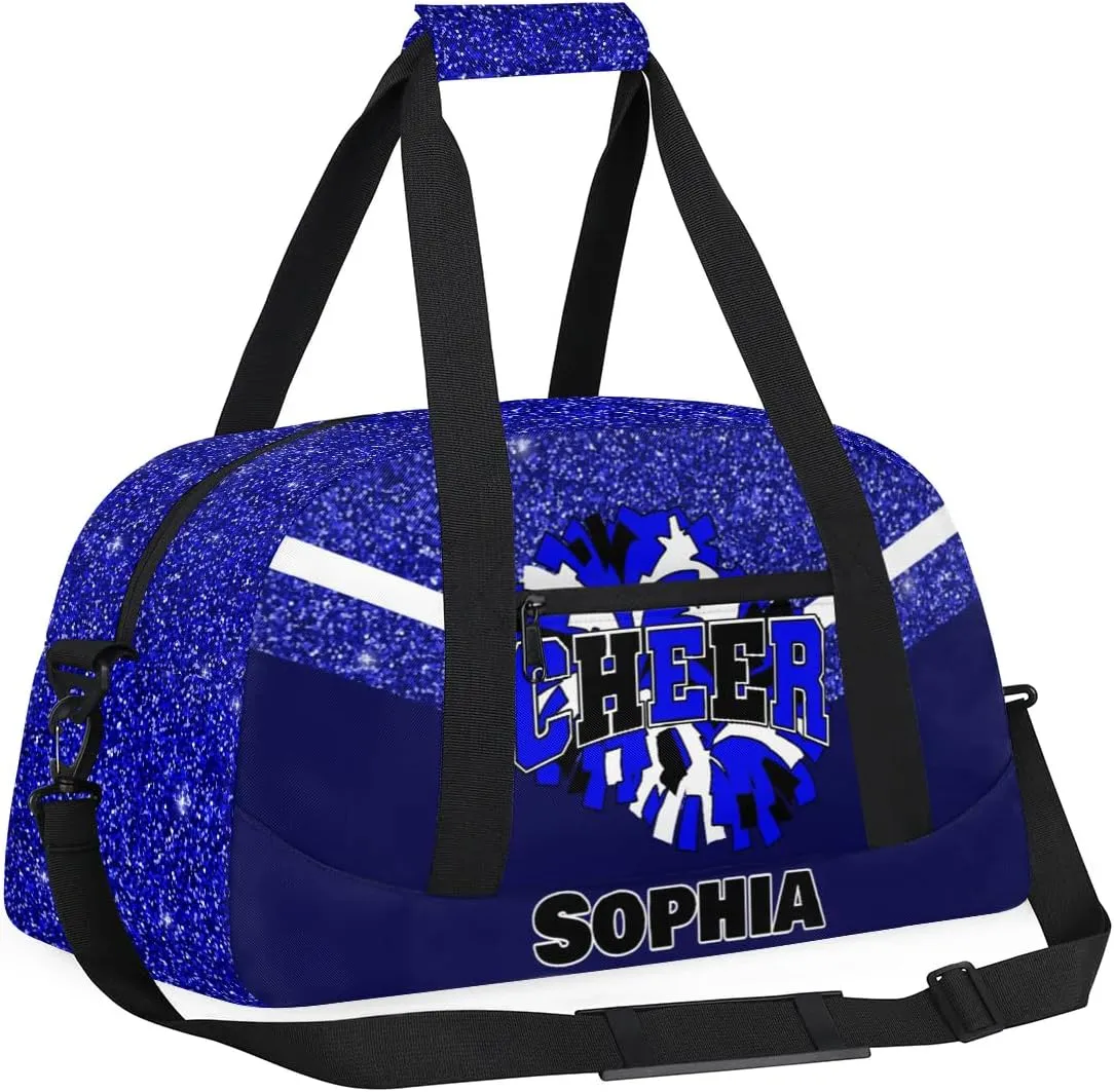 Personalized Cheer Bag Gym Bag Customized Cheerleader Sport Duffel Bag with Name, Overnight Weekender Bags for Birthday Cheerleading Gift, Glitter Blue