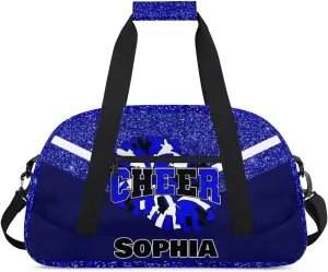Personalized Cheer Bag Gym Bag Customized Cheerleader Sport Duffel Bag with Name, Overnight Weekender Bags for Birthday Cheerleading Gift, Glitter Blue