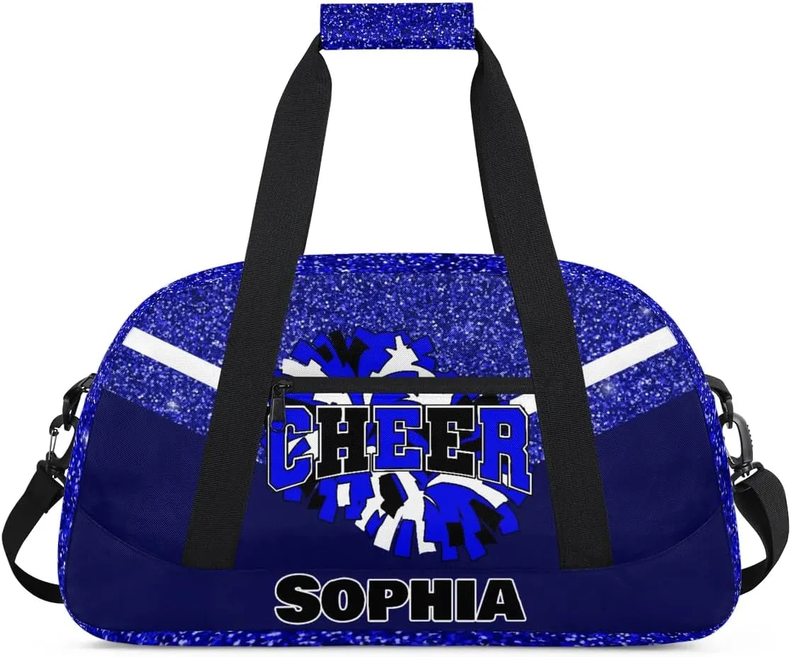 Personalized Cheer Bag Gym Bag Customized Cheerleader Sport Duffel Bag with Name, Overnight Weekender Bags for Birthday Cheerleading Gift, Glitter Blue