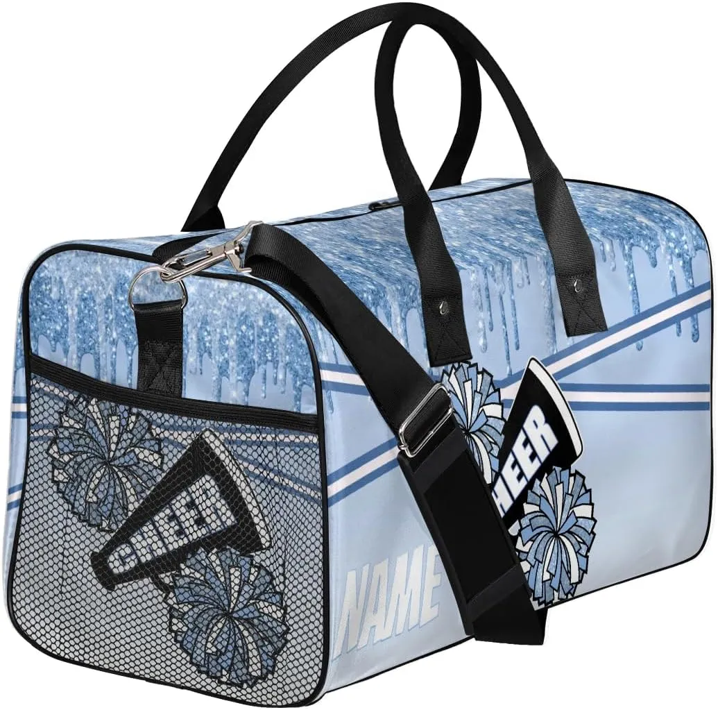 Personalized Cheer Bag Sport Duffel Bag Customize Travel Duffle Bag with Name Overnight Weekender Bags Blue Glitter