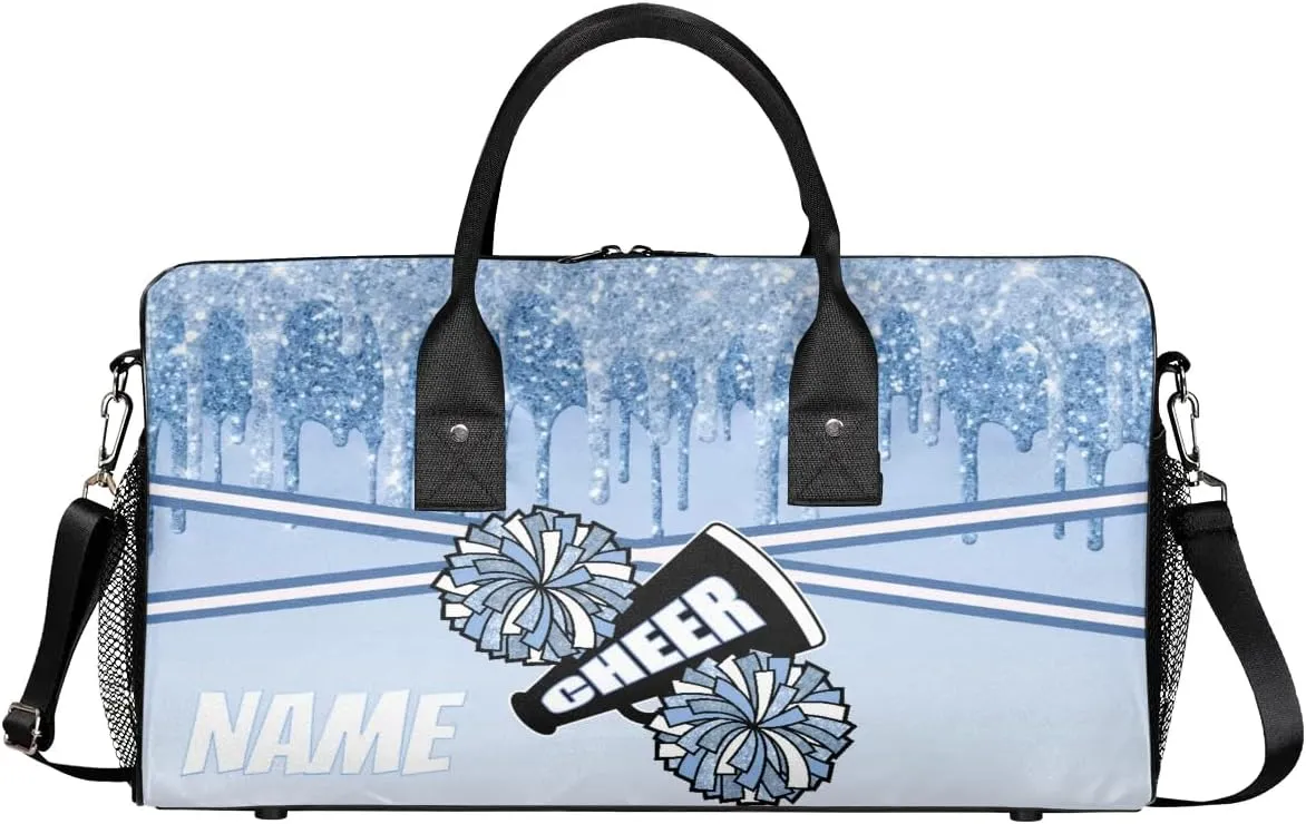 Personalized Cheer Bag Sport Duffel Bag Customize Travel Duffle Bag with Name Overnight Weekender Bags Blue Glitter