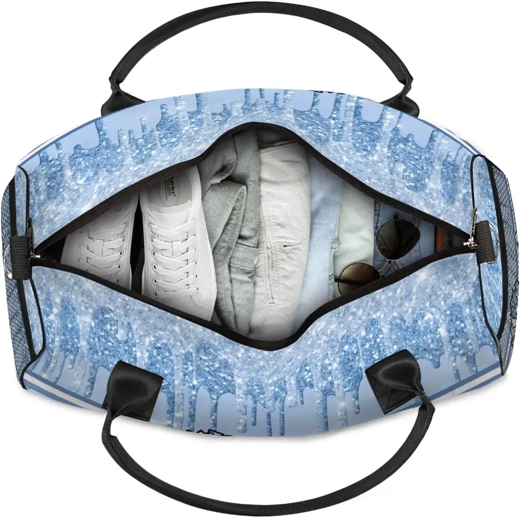Personalized Cheer Bag Sport Duffel Bag Customize Travel Duffle Bag with Name Overnight Weekender Bags Blue Glitter