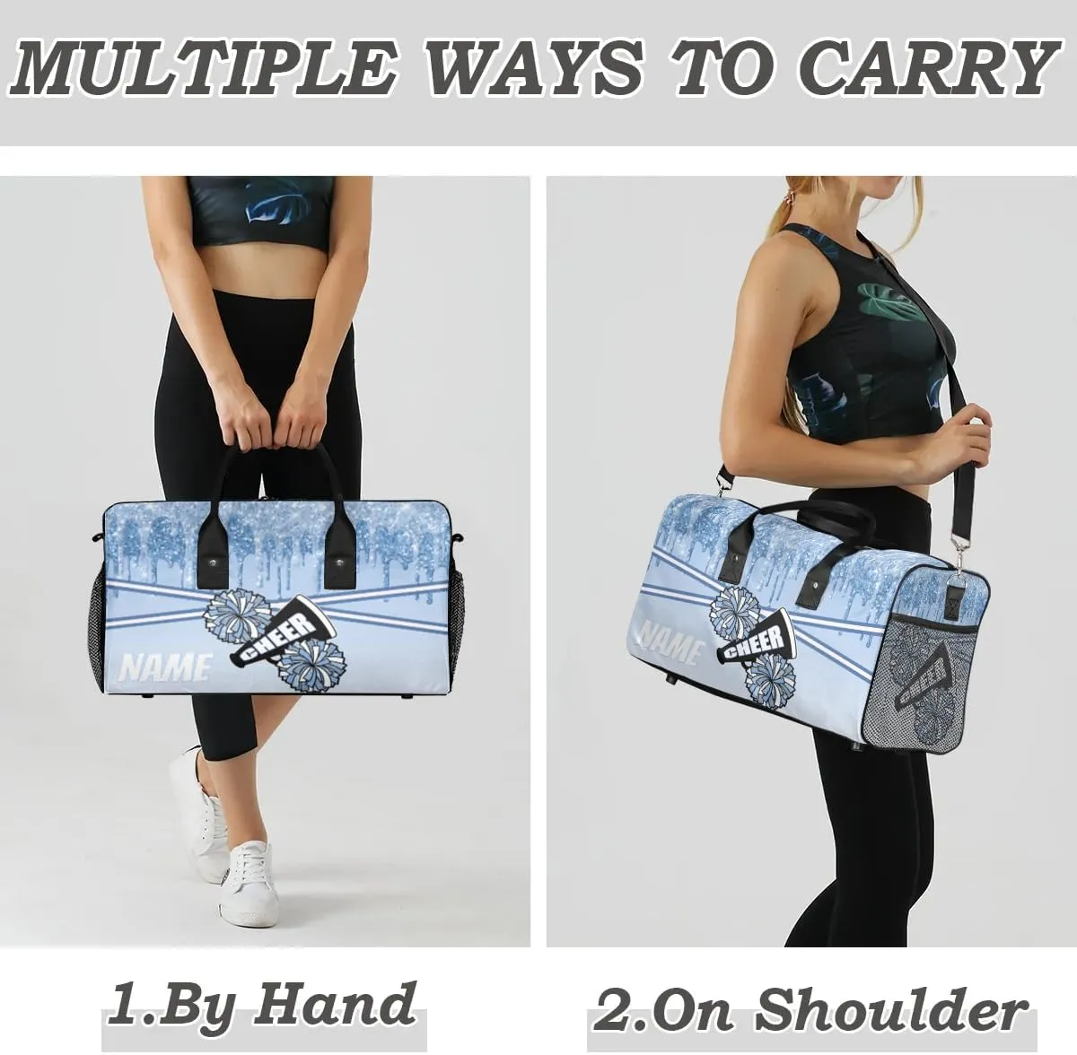Personalized Cheer Bag Sport Duffel Bag Customize Travel Duffle Bag with Name Overnight Weekender Bags Blue Glitter
