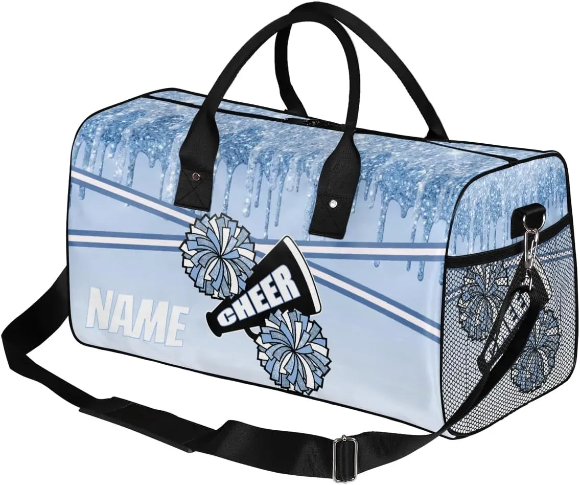 Personalized Cheer Bag Sport Duffel Bag Customize Travel Duffle Bag with Name Overnight Weekender Bags Blue Glitter