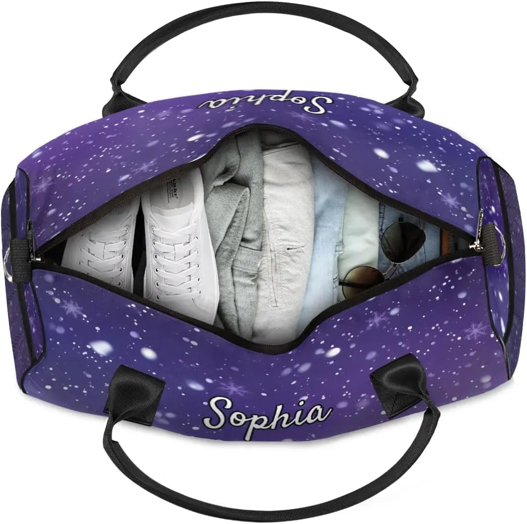 Personalized Cheer Bags for Cheerleaders, Custom Name Sport Duffel Bag Gym Bag Travel Duffle Bag Overnight Weekender Bag Cosmos Space Glitter