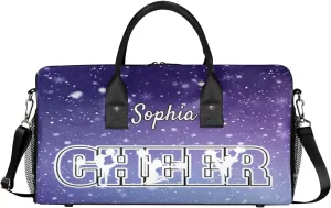 Personalized Cheer Bags for Cheerleaders, Custom Name Sport Duffel Bag Gym Bag Travel Duffle Bag Overnight Weekender Bag Cosmos Space Glitter