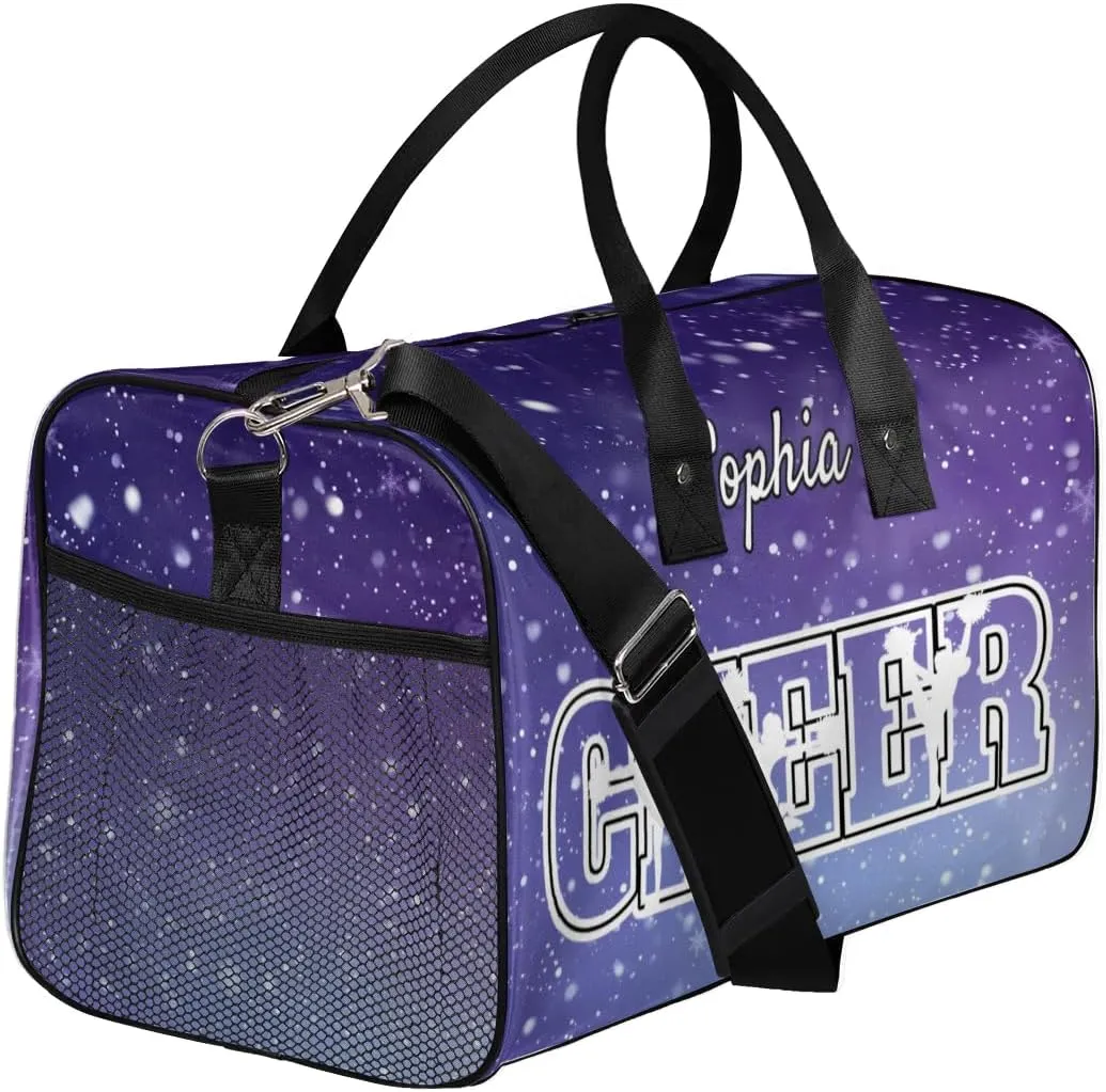 Personalized Cheer Bags for Cheerleaders, Custom Name Sport Duffel Bag Gym Bag Travel Duffle Bag Overnight Weekender Bag Cosmos Space Glitter