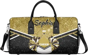 Personalized Cheer Bags for Cheerleaders, Custom Name Sport Duffel Bag Gym Bag Travel Duffle Bag Overnight Weekender Bag, Dark Gold Glitter