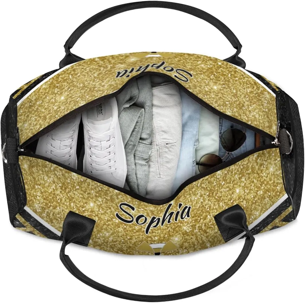 Personalized Cheer Bags for Cheerleaders, Custom Name Sport Duffel Bag Gym Bag Travel Duffle Bag Overnight Weekender Bag, Dark Gold Glitter