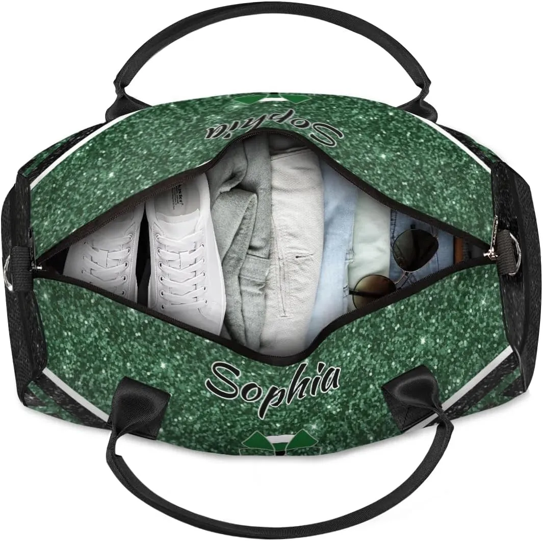 Personalized Cheer Bags for Cheerleaders, Custom Name Sport Duffel Bag Gym Bag Travel Duffle Bag Overnight Weekender Bag, Dark Green Glitter