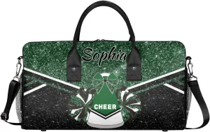 Personalized Cheer Bags for Cheerleaders, Custom Name Sport Duffel Bag Gym Bag Travel Duffle Bag Overnight Weekender Bag, Dark Green Glitter