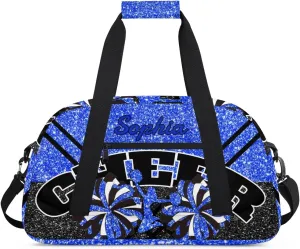 Personalized Cheer Duffel Bag - Custom Cheerleader Bag with Name for Sport Events, Dance, Gym, Overnight, Weekender, Carry-on - Glitter Blue