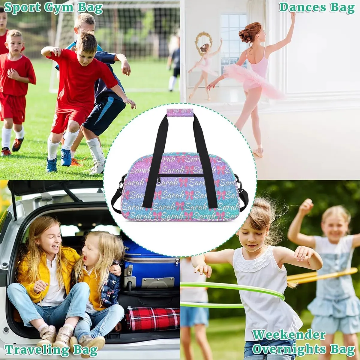Personalized Cheer Duffel Bags Custom Cheerleader Bag with Name for Sport Events Dance Bag Customized Travel Gym Bag Overnight Weekender Carry-on Bag, Colorful Glitter