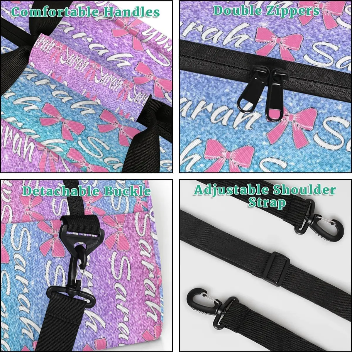 Personalized Cheer Duffel Bags Custom Cheerleader Bag with Name for Sport Events Dance Bag Customized Travel Gym Bag Overnight Weekender Carry-on Bag, Colorful Glitter