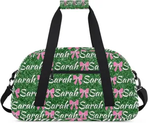 Personalized Cheer Duffel Bags Custom Cheerleader Bag with Name for Sport Events Dance Bag Customized Travel Gym Bag Overnight Weekender Carry-on Bag, Grass Green Glitter