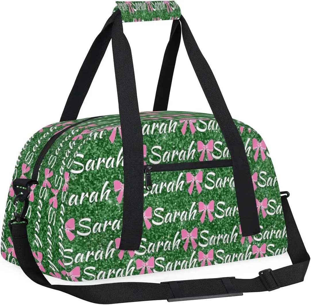 Personalized Cheer Duffel Bags Custom Cheerleader Bag with Name for Sport Events Dance Bag Customized Travel Gym Bag Overnight Weekender Carry-on Bag, Grass Green Glitter