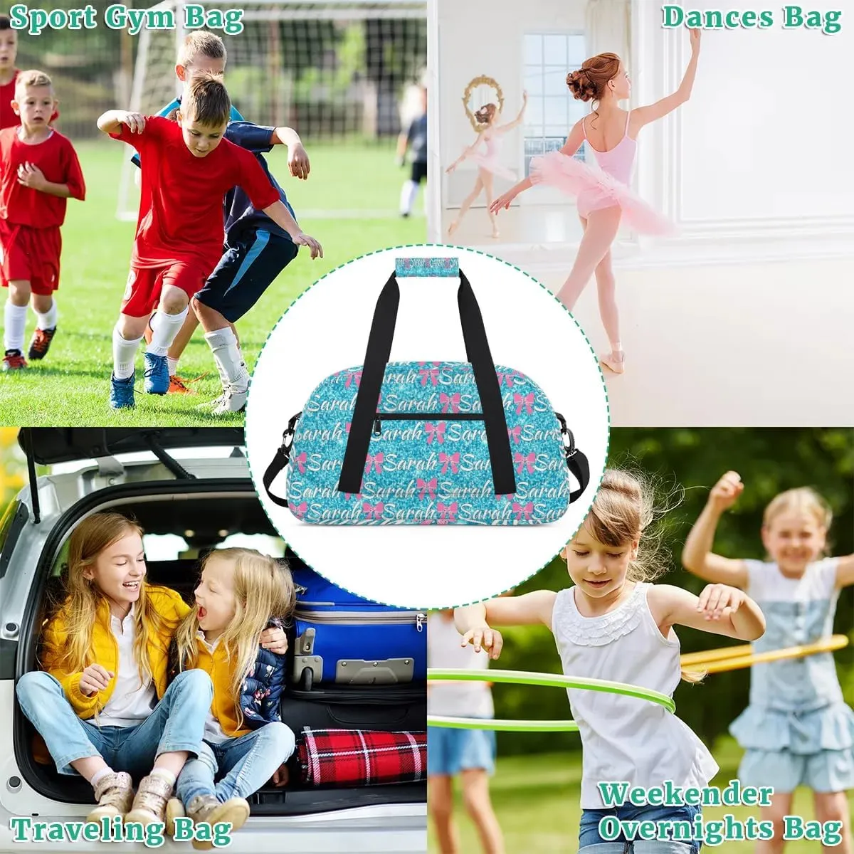 Personalized Cheer Duffel Bags Custom Cheerleader Bag with Name for Sport Events Dance Bag Customized Travel Gym Bag Overnight Weekender Carry-on Bag, Teal Glitter