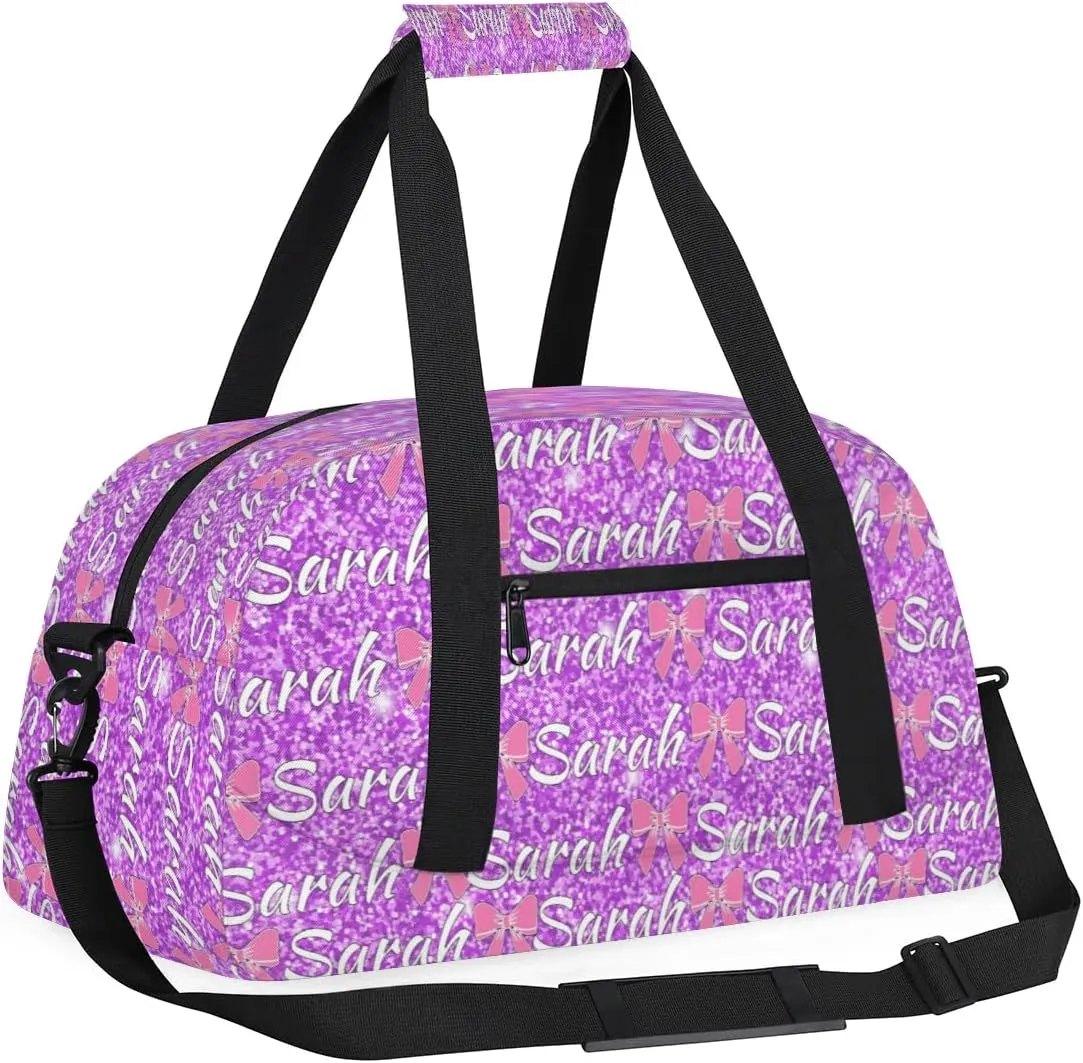 Personalized Cheer Duffel Bags Custom Cheerleader Bag with Name for Sport Events Dance Bag Customized Travel Gym Bag Overnight Weekender Carry-on Bag, Violet Glitter