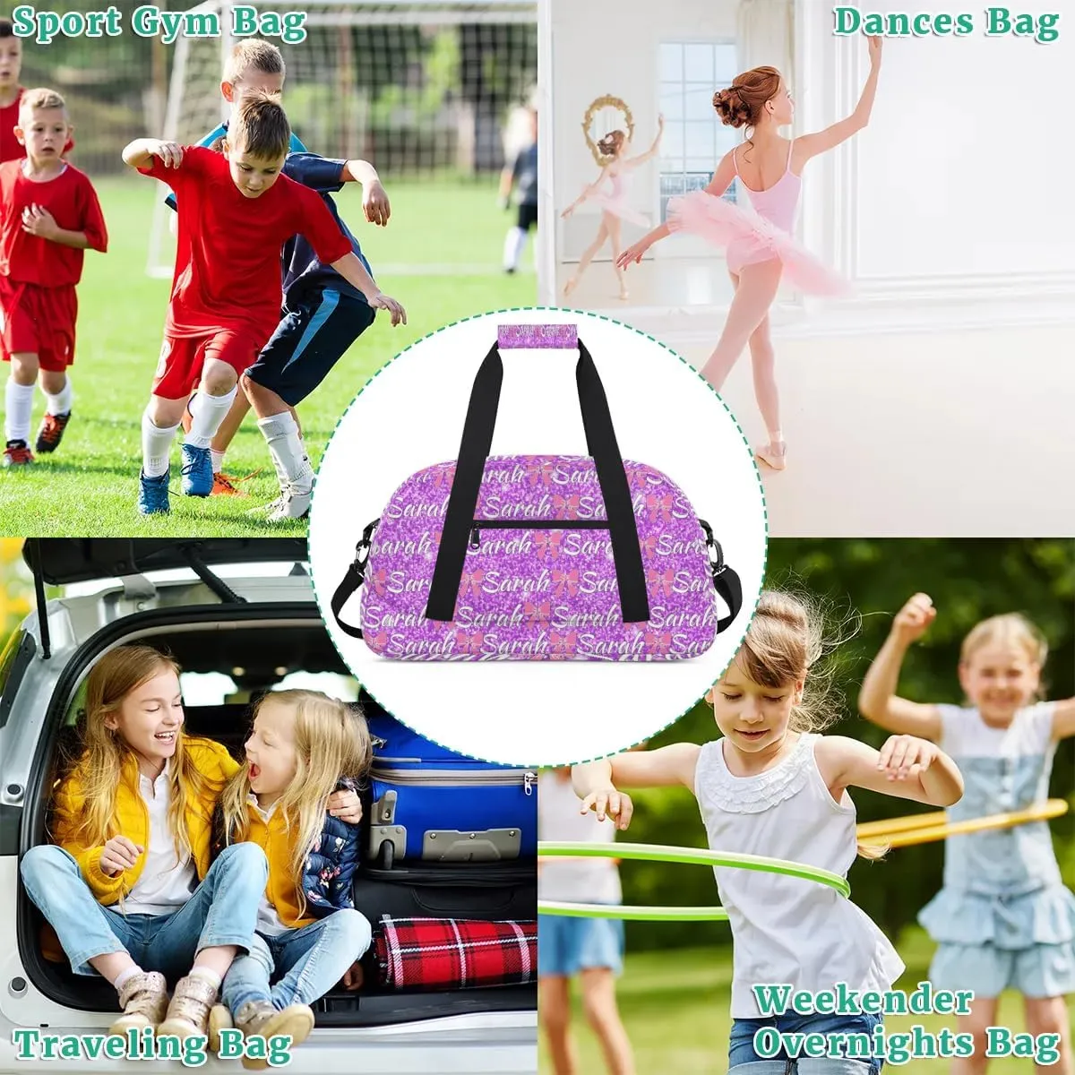 Personalized Cheer Duffel Bags Custom Cheerleader Bag with Name for Sport Events Dance Bag Customized Travel Gym Bag Overnight Weekender Carry-on Bag, Violet Glitter