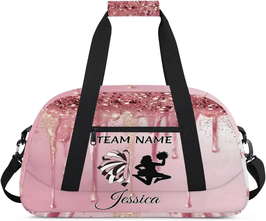 Personalized Cheer Duffle Bag for Cheerleader, Custom Cheerleading Gym Bags, Fluid Glitter Customized Cheer Duffel Bag with Name Overnight Weekender Bags