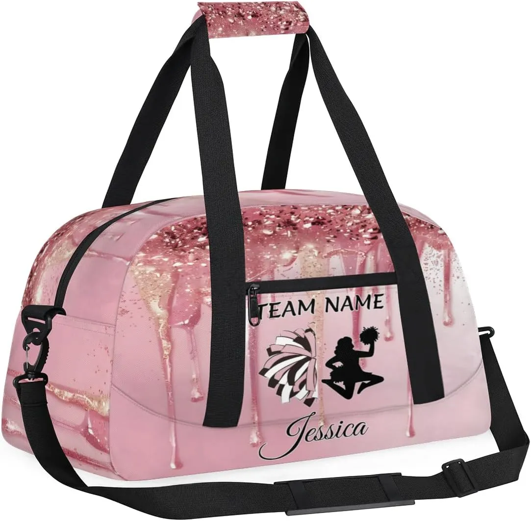 Personalized Cheer Duffle Bag for Cheerleader, Custom Cheerleading Gym Bags, Fluid Glitter Customized Cheer Duffel Bag with Name Overnight Weekender Bags