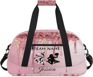 Personalized Cheer Duffle Bag for Cheerleader, Custom Cheerleading Gym Bags, Fluid Glitter Customized Cheer Duffel Bag with Name Overnight Weekender Bags