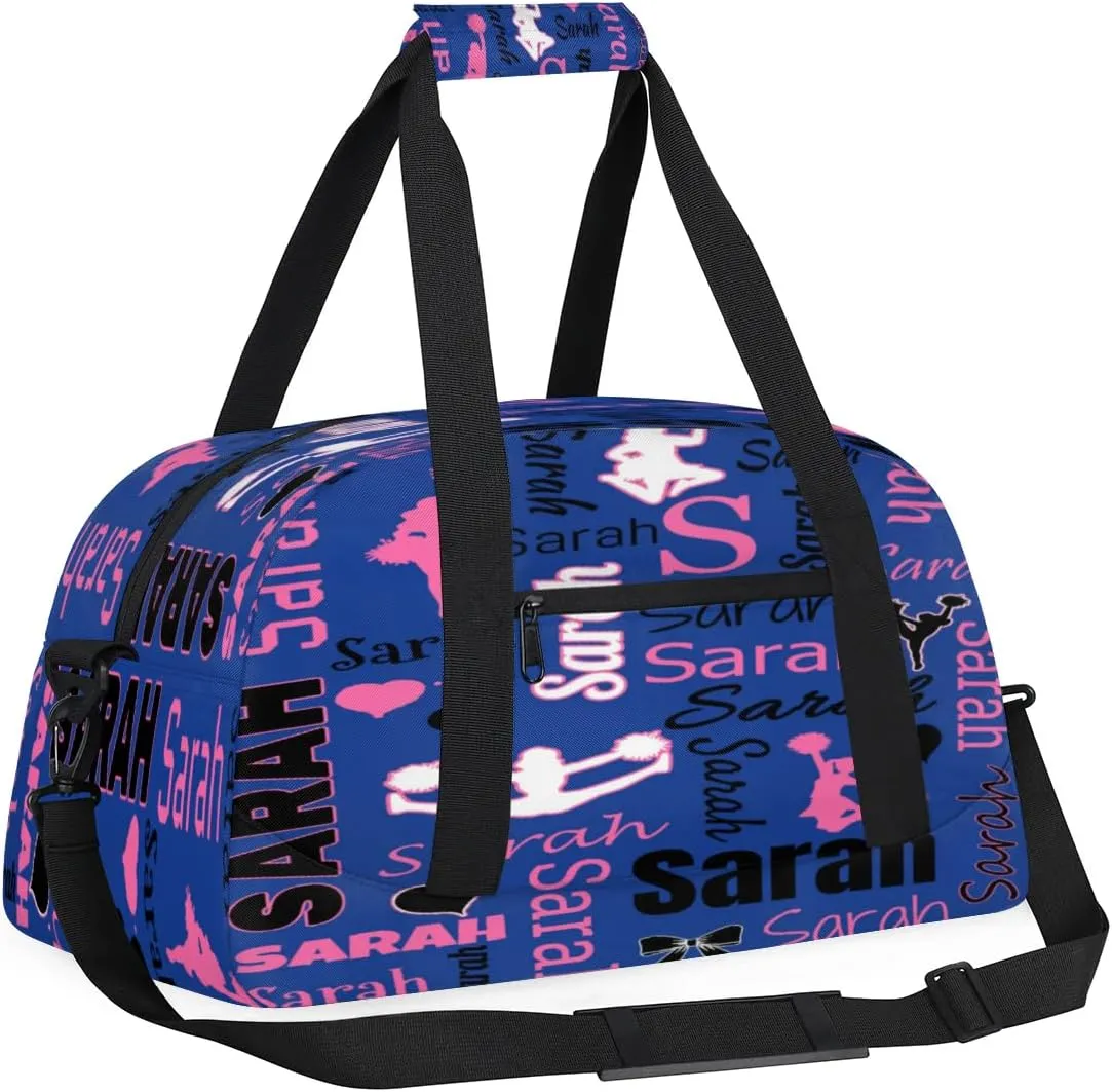 Personalized Cheer Duffle Bag for Cheerleaders, Cobalt Blue (No Glitter) Custom Cheerleading Gym Bag for Women, Cheer Duffel Bag with Name Weekender Bags Customized Cheer Gifts