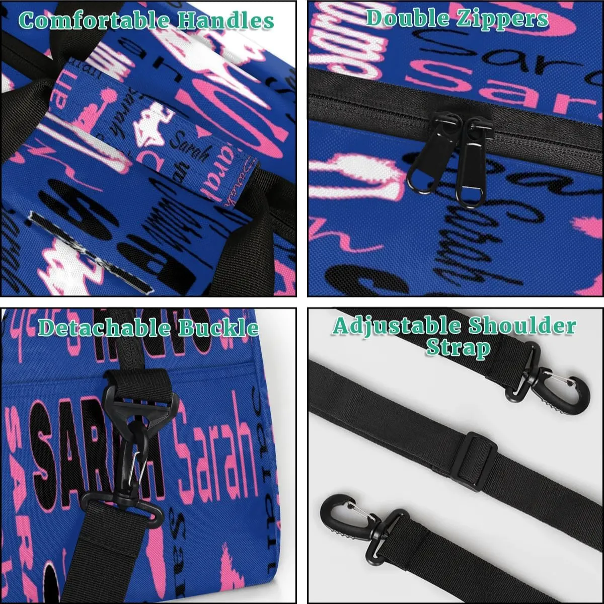 Personalized Cheer Duffle Bag for Cheerleaders, Cobalt Blue (No Glitter) Custom Cheerleading Gym Bag for Women, Cheer Duffel Bag with Name Weekender Bags Customized Cheer Gifts