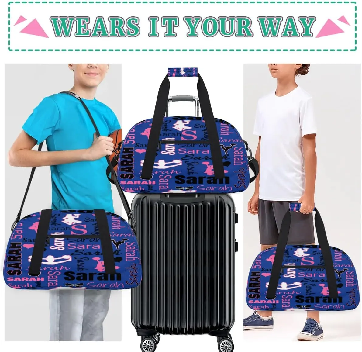Personalized Cheer Duffle Bag for Cheerleaders, Cobalt Blue (No Glitter) Custom Cheerleading Gym Bag for Women, Cheer Duffel Bag with Name Weekender Bags Customized Cheer Gifts