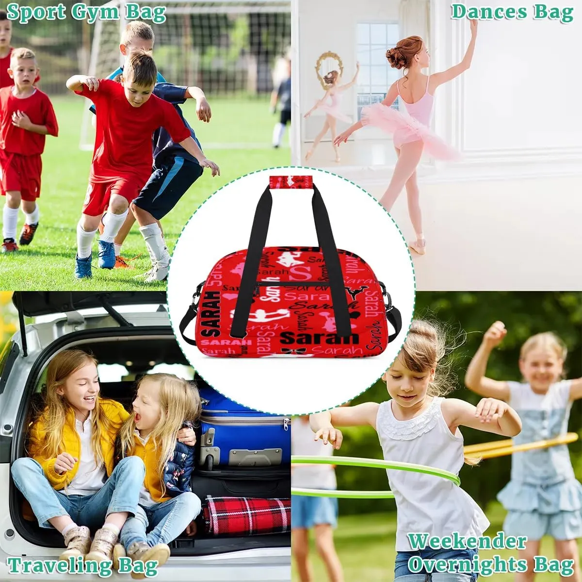 Personalized Cheer Duffle Bag for Cheerleaders, Coral Red A (No Glitter) Custom Cheerleading Gym Bag for Women, Cheer Duffel Bag with Name Weekender Bags Customized Cheer Gifts