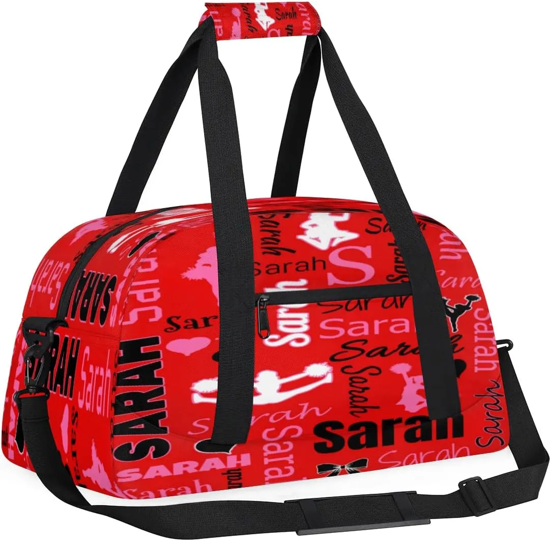 Personalized Cheer Duffle Bag for Cheerleaders, Coral Red A (No Glitter) Custom Cheerleading Gym Bag for Women, Cheer Duffel Bag with Name Weekender Bags Customized Cheer Gifts