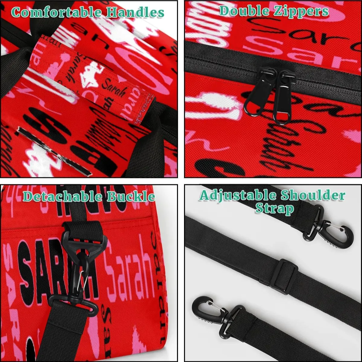Personalized Cheer Duffle Bag for Cheerleaders, Coral Red A (No Glitter) Custom Cheerleading Gym Bag for Women, Cheer Duffel Bag with Name Weekender Bags Customized Cheer Gifts