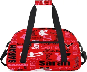 Personalized Cheer Duffle Bag for Cheerleaders, Coral Red A (No Glitter) Custom Cheerleading Gym Bag for Women, Cheer Duffel Bag with Name Weekender Bags Customized Cheer Gifts